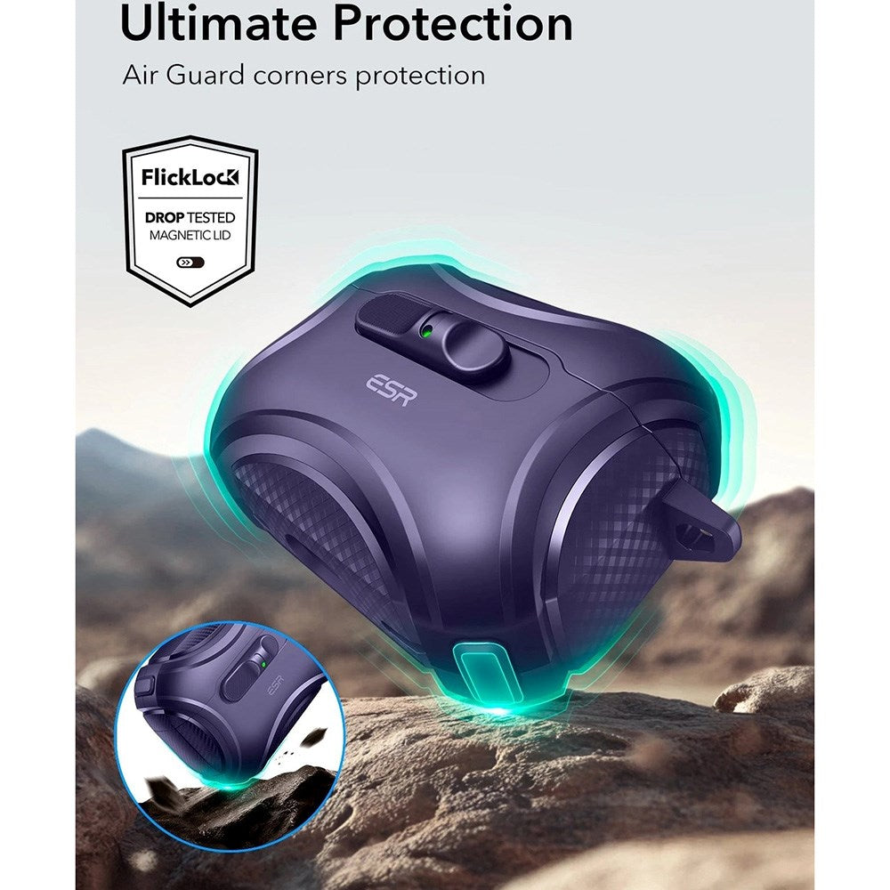 ESR AirPods Pro (3. gen.) Cyber FlickLock Case m. Karabinhage & Lås - Lilla