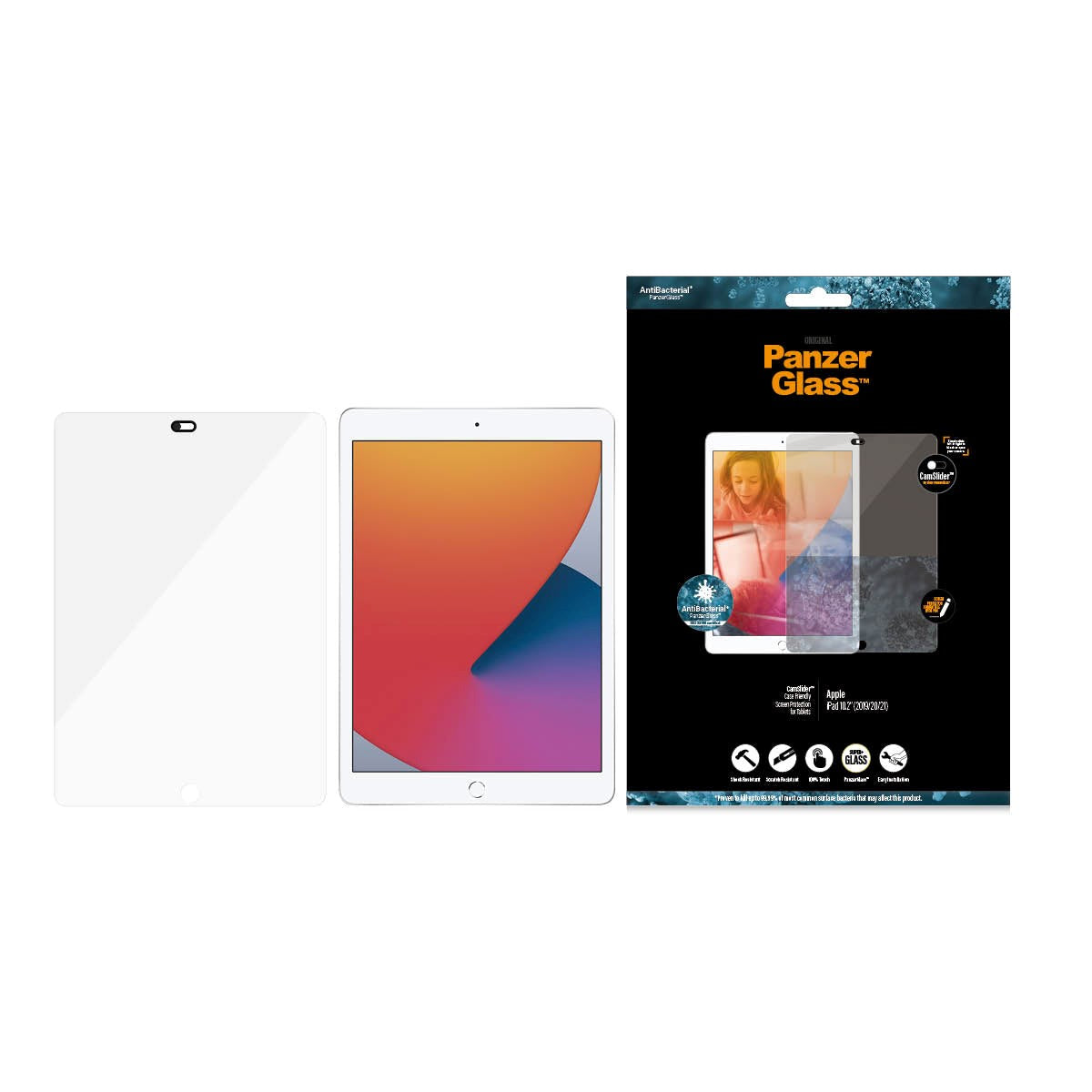 iPad 10,2" (2021 / 2020 / 2019) PanzerGlass CamSlider® skjermbeskytter - Veskevennlig - Gjennomsiktig