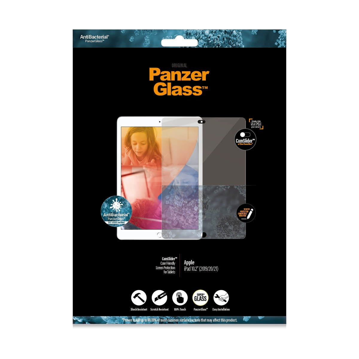 iPad 10,2" (2021 / 2020 / 2019) PanzerGlass CamSlider® skjermbeskytter - Veskevennlig - Gjennomsiktig