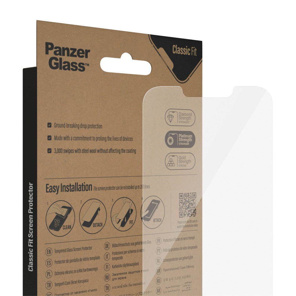iPhone 16e / 14 / 13 / 13 Pro PanzerGlass AntiBacterial Classic Fit Skærmbeskyttelsesglas - Platinum Strength - Gennemsigtig