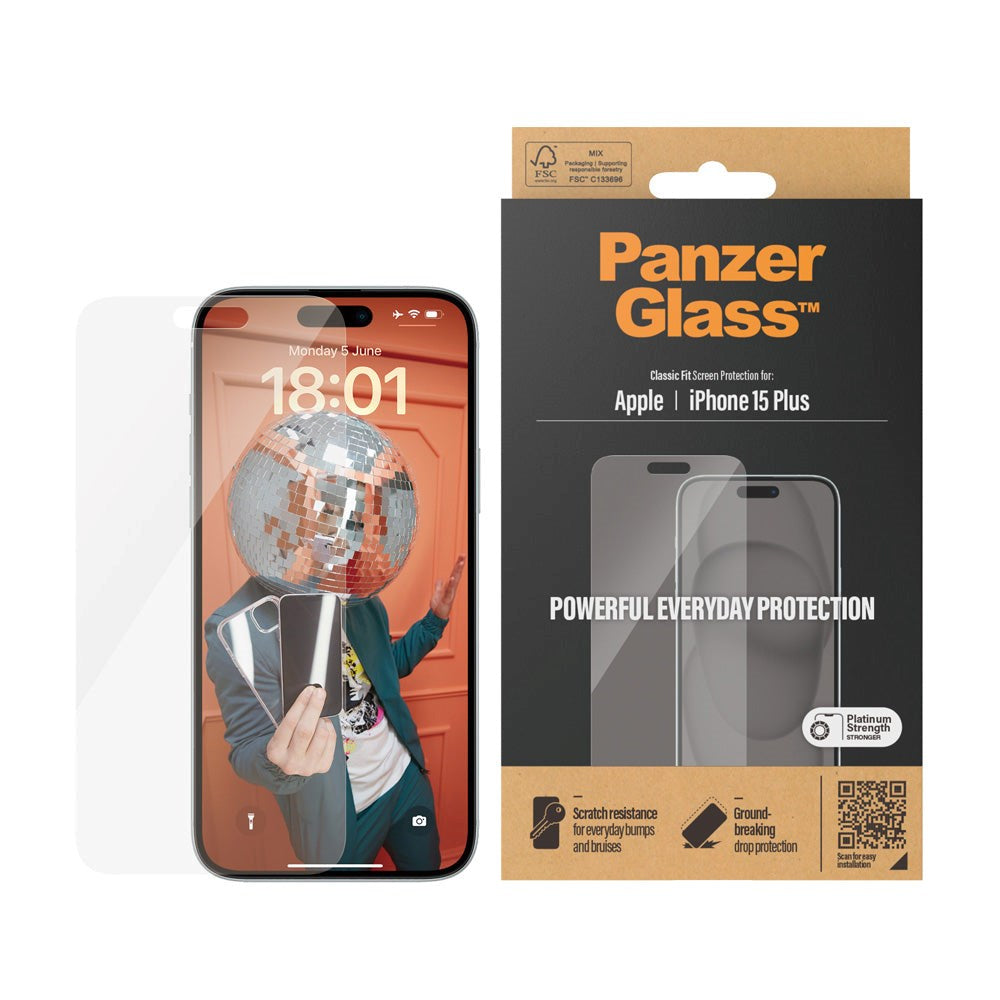 iPhone 15 Plus PanzerGlass Classic Fit skjermbeskytter - Platinum Styrke - Gjennomsiktig