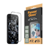 iPhone 16 Pro PanzerGlass Ultra Wide Fit Beskyttende glass m. EasyAligner - Aluminiumsramme - Diamantstyrke - Gjennomsiktig / svart kant