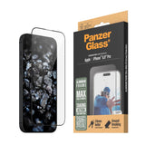 iPhone 16 Pro Max PanzerGlass Ultra Wide Fit Beskyttende glass m. EasyAligner - Aluminiumsramme - Diamantstyrke - Gjennomsiktig / svart kant
