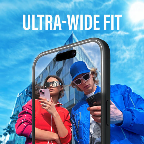 iPhone 16 Pro PanzerGlass Ultra Wide Fit Beskyttende glass m. EasyAligner - Diamond Strength - Transparent / Black Edge