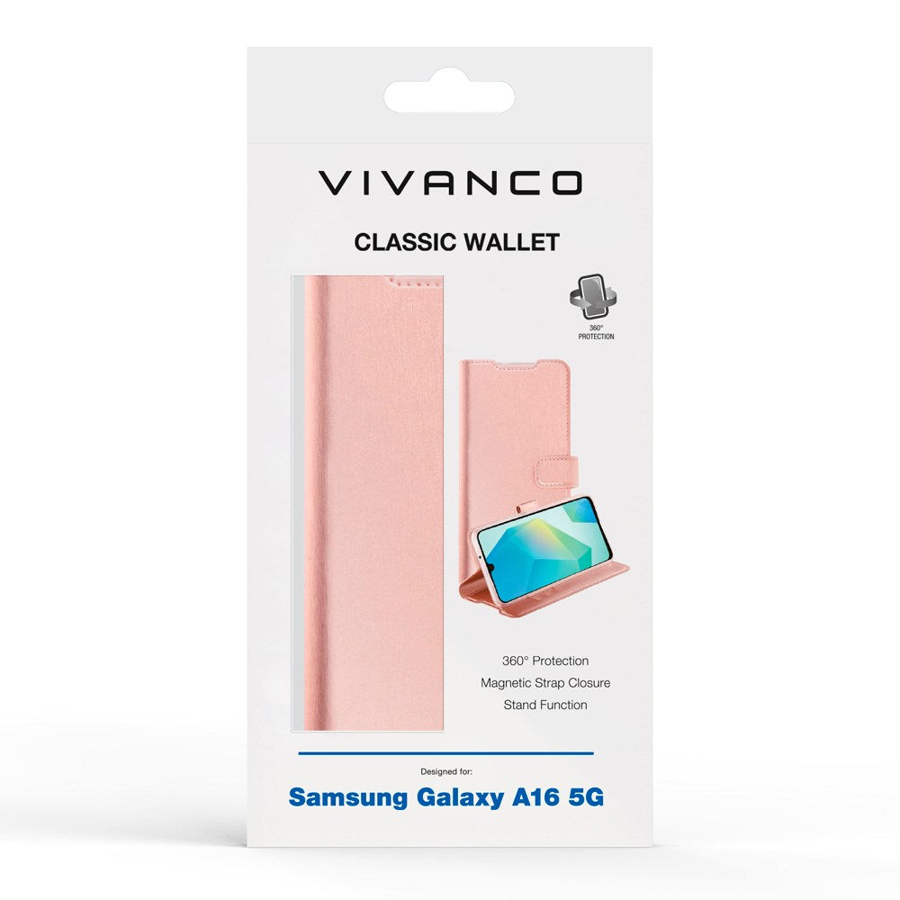 Vivanco Classic Wallet Flip Cover m. Lommebok - Samsung Galaxy A16 - Rosa
