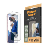 iPhone 16 Pro PanzerGlass Ultra Wide Fit Beskyttende glass m. EasyAligner - EyeCare - Diamond Strength - Transparent / Black Edge