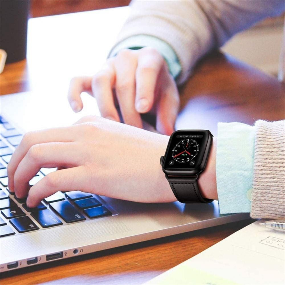 Apple Watch (38/40/SE/41mm) Tech-Protect Leatherfit Rem - Sort / Brun