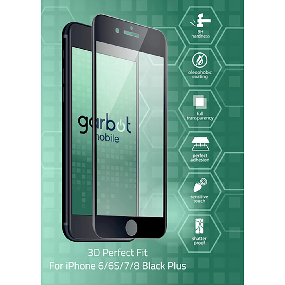 iPhone 8 Plus / 7 Plus / 6(s) Plus Garbot 3D Perfect Fit herdet glass - Dekselvennlig - Gjennomsiktig / svart kant