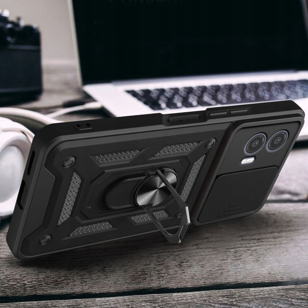 Motorola Moto G73 Tech-Protect Camshield Cover m. Magnetisk ring- og stativfunksjon - svart