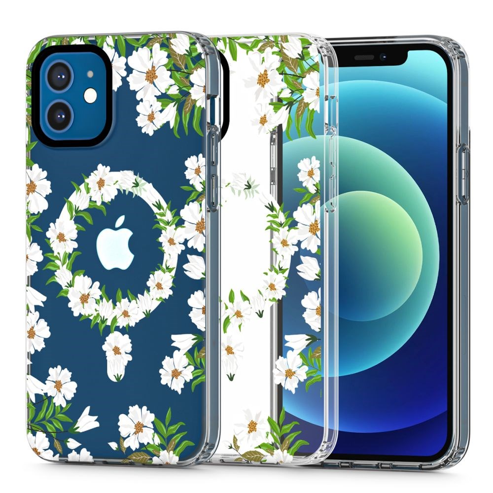 iPhone 12 / 12 Pro Tech-Protect MagMood Bagside Cover - MagSafe Kompatibel - White Daisy