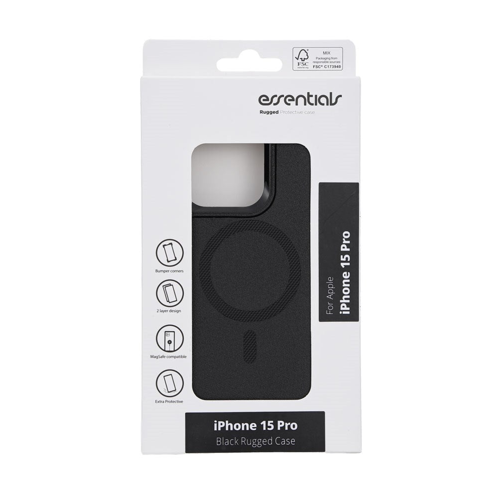 iPhone 15 Pro Essentials Rugged Bagside Cover - MagSafe Kompatibel - Sort