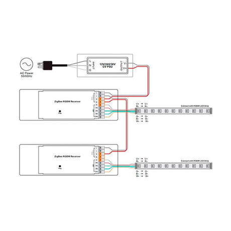Lysløsninger - Mini ZigBee Sunricher-kontroller RGBW - 12-36V - Hvit