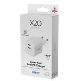 X2O GaN Vægoplader m. 2x USB-C - 45W - Hvid