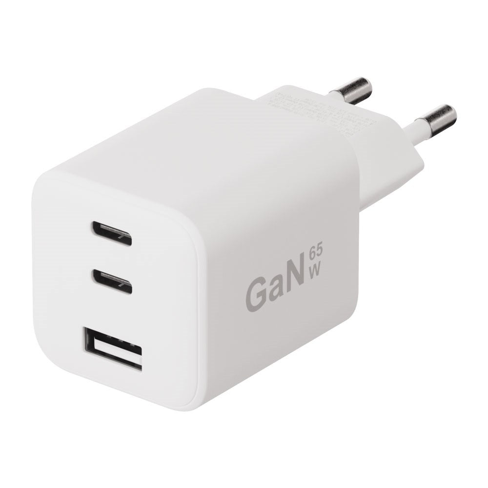 X2O GaN Vægoplader m. 2x USB-C & 1x USB-A - 65W - Hvid