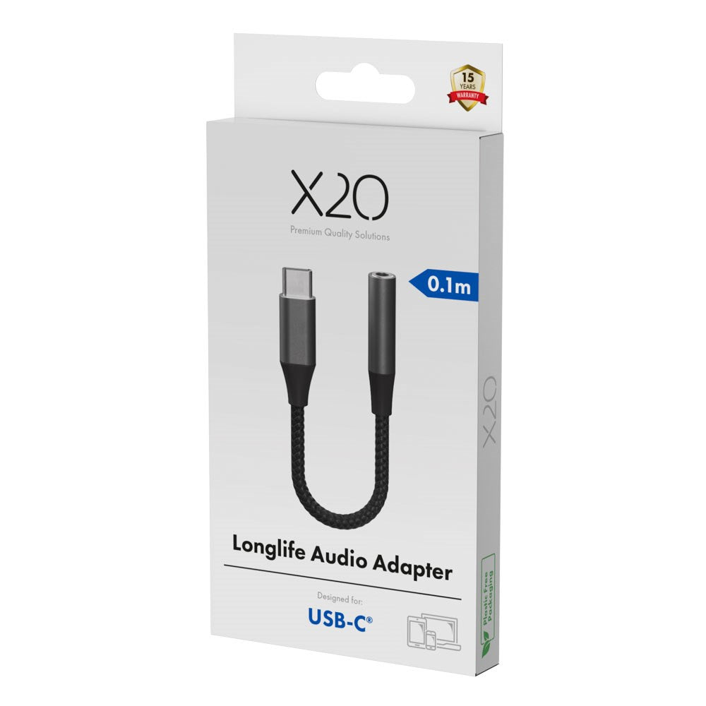 X2O Longlife USB-C til Minijack Lyd Adapter - 0.1m - Sort