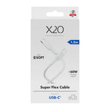 X2O Superflex USB-C til USB-C Kabel - 1.5m / 60W - Hvid