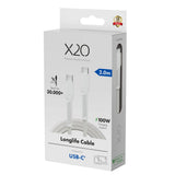 X2O Longlife USB-C til USB-C Kabel - 2m / 100W - Hvid