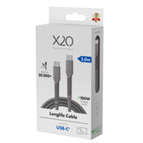 X2O Longlife USB-C til USB-C Kabel - 2m / 100W - Grå