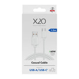 X2O Basic USB-A til USB-C Kabel - 1.2m / 60W - Hvid