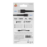 X2O Longlife USB-A til USB-C Kabel - 2m / 60W - Sort