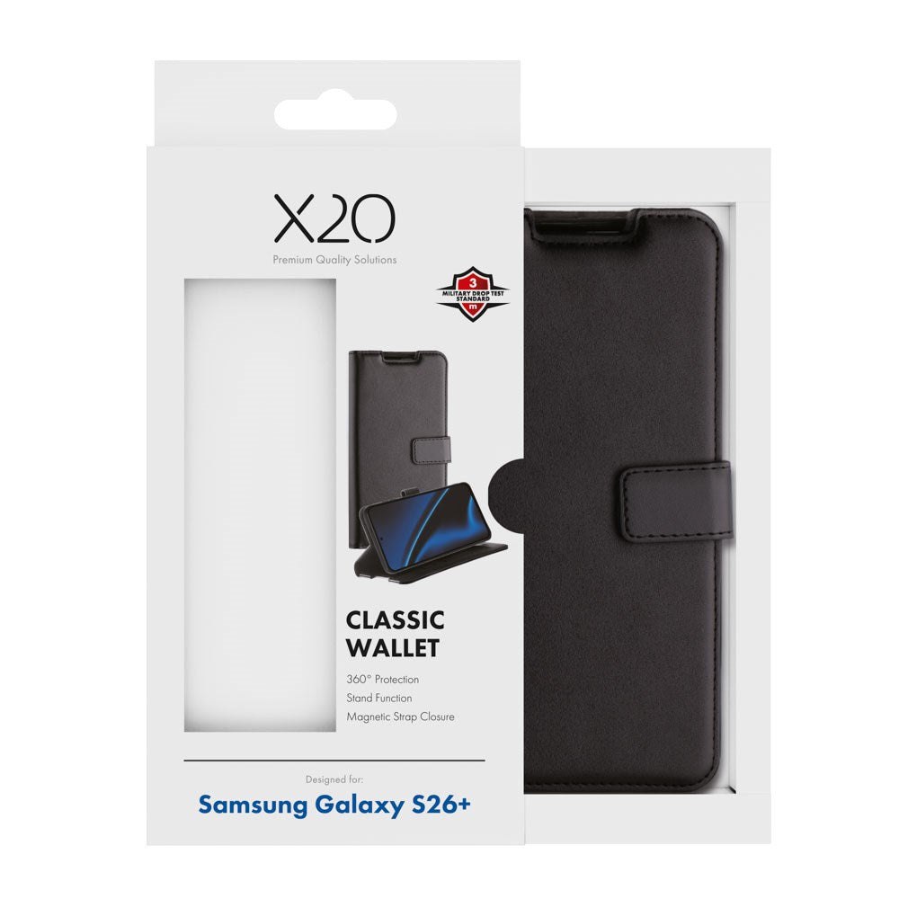 Samsung Galaxy S26+ (Plus) X2O Classic Wallet Flip Cover m. Kortholder & Ståfunktion - Sort
