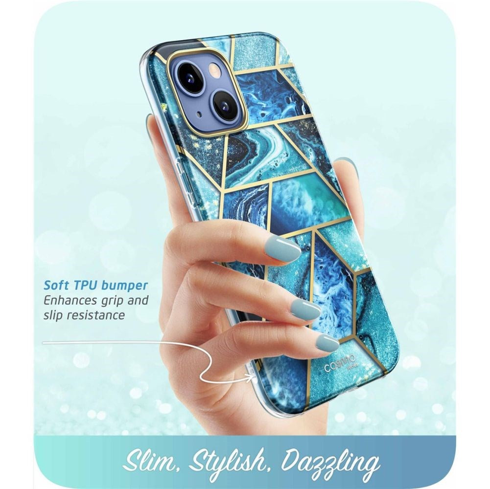 iPhone 14 / 13 i-Blason Cosmo Marble Bagside Cover m. Skærmbeskyttelse - Ocean Blue