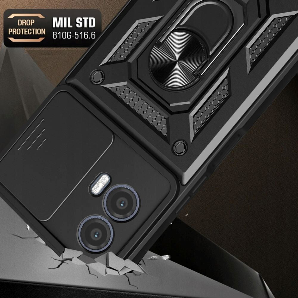 Motorola Moto G73 Tech-Protect Camshield Cover m. Magnetisk ring- og stativfunksjon - svart