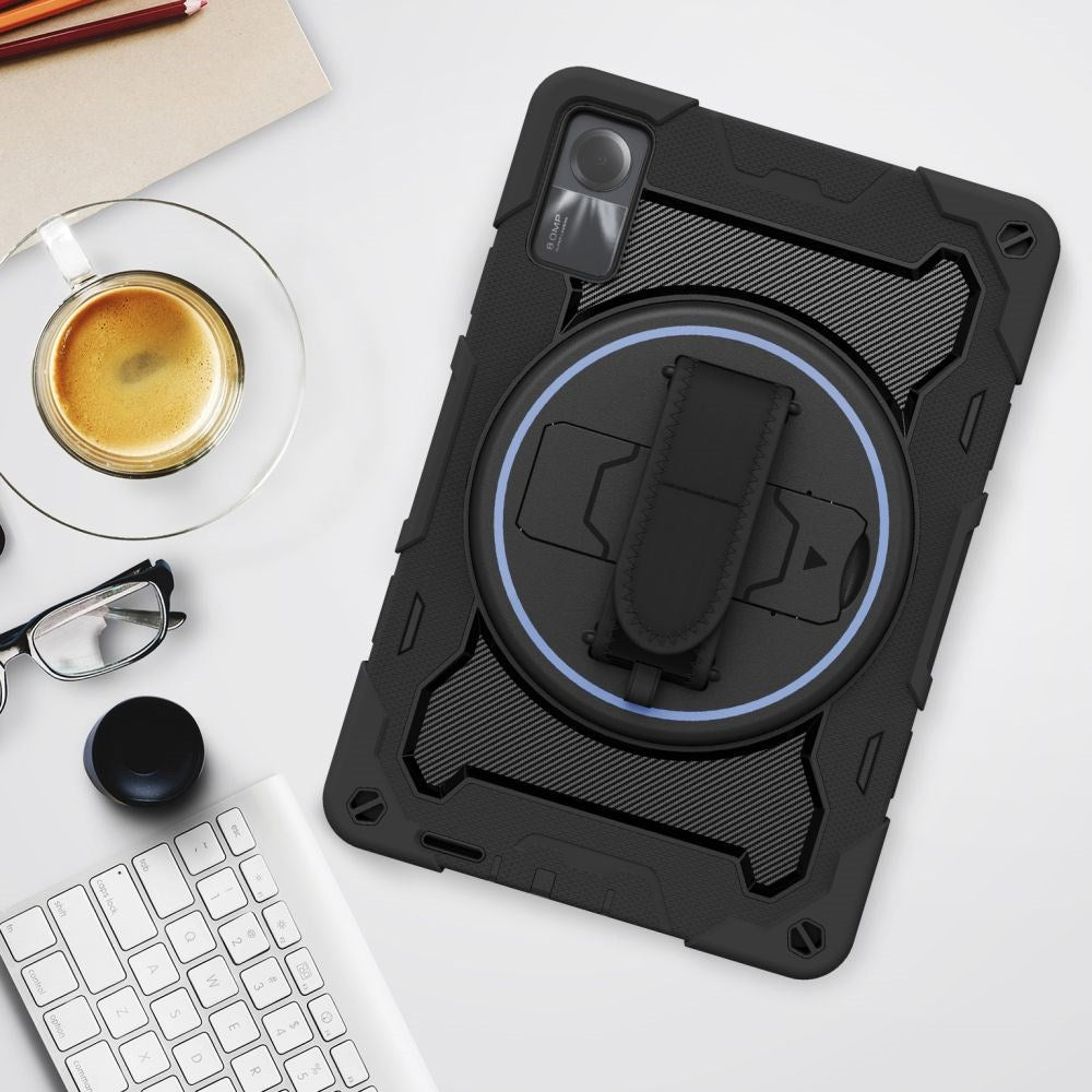 Xiaomi Redmi Pad SE Craftsman Cover m. Beskyttelsesfilm, håndholder og skulderstropp - Tech-Protect Solid360 - Svart