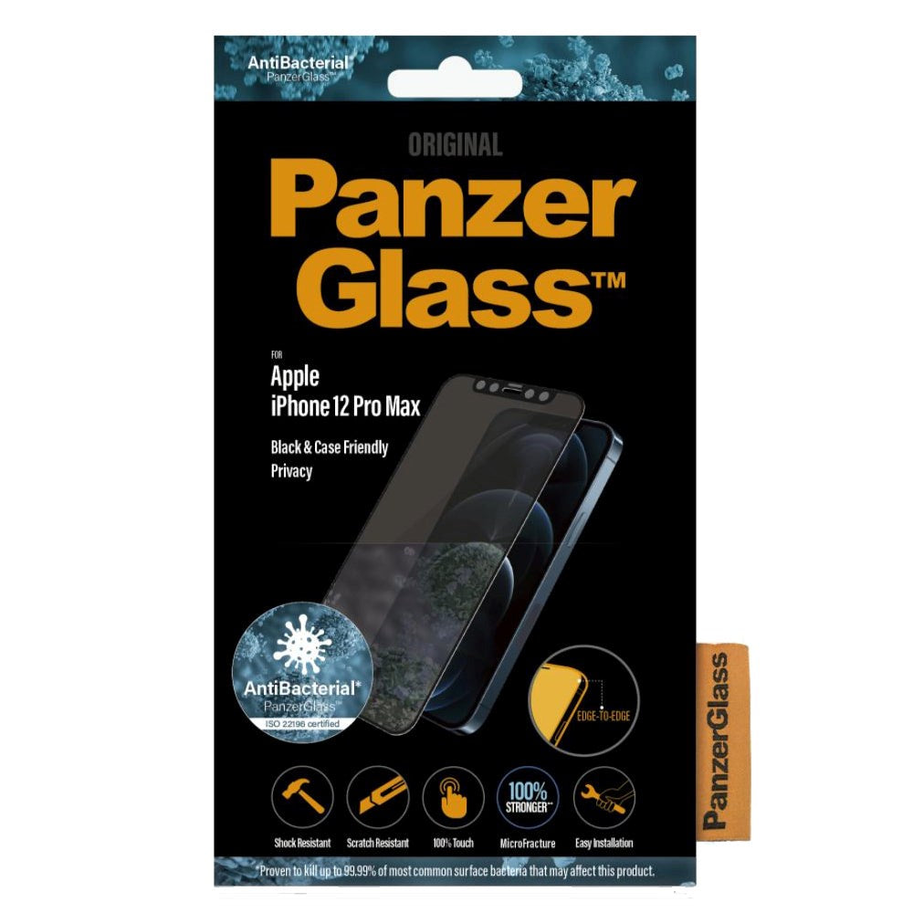 iPhone 12 Pro Max PanzerGlass AntiBacterial Standard Fit skjermbeskytter - Privacy Glass - Svart