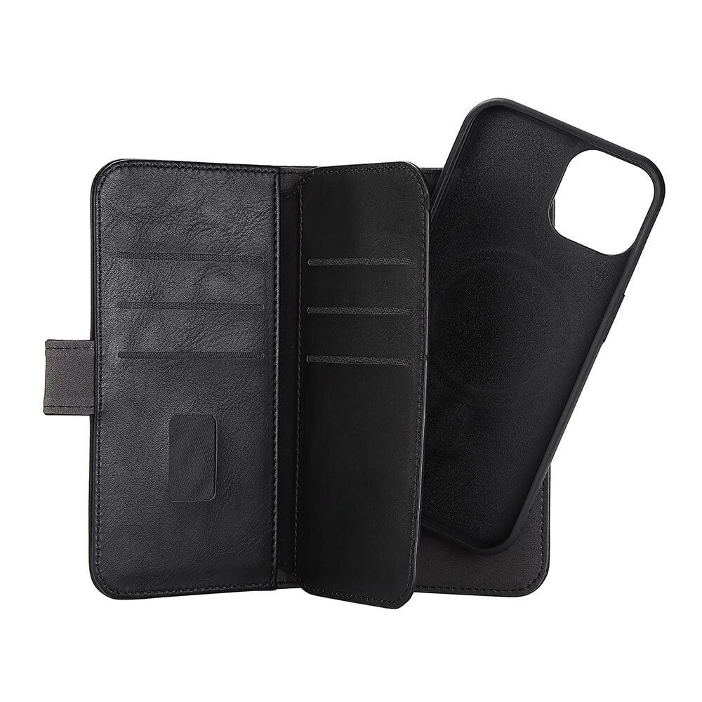 iPhone 14 GEAR Wallet - Læder Flip 2-i-1 Cover m. Pung 7 Kort - Sort