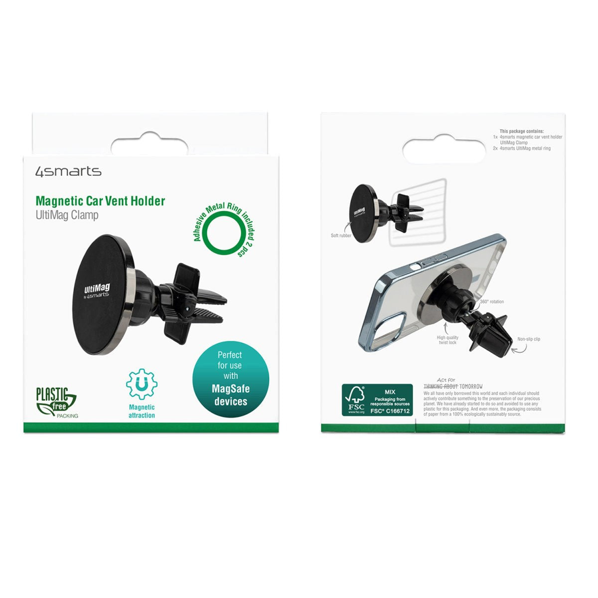 4smarts UltiMag Clamp MagSafe-kompatibel biltelefonholder - svart
