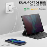 4Smarts VoltPlug Duos 20W Vægoplader - 1 x USB-A QC & 1 x USB-C PD - Hvid