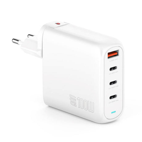 4smarts 100W PD Lader GaN Flex Pro - Vegglader m. 1 x USB-A og 3 x USB-C - Hvit