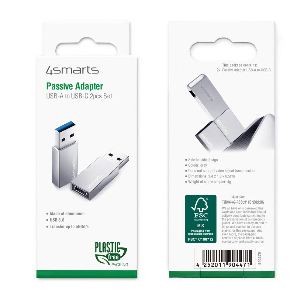 4smarts USB-C til USB-A Adaptersæt - 2 Stk. - Grå