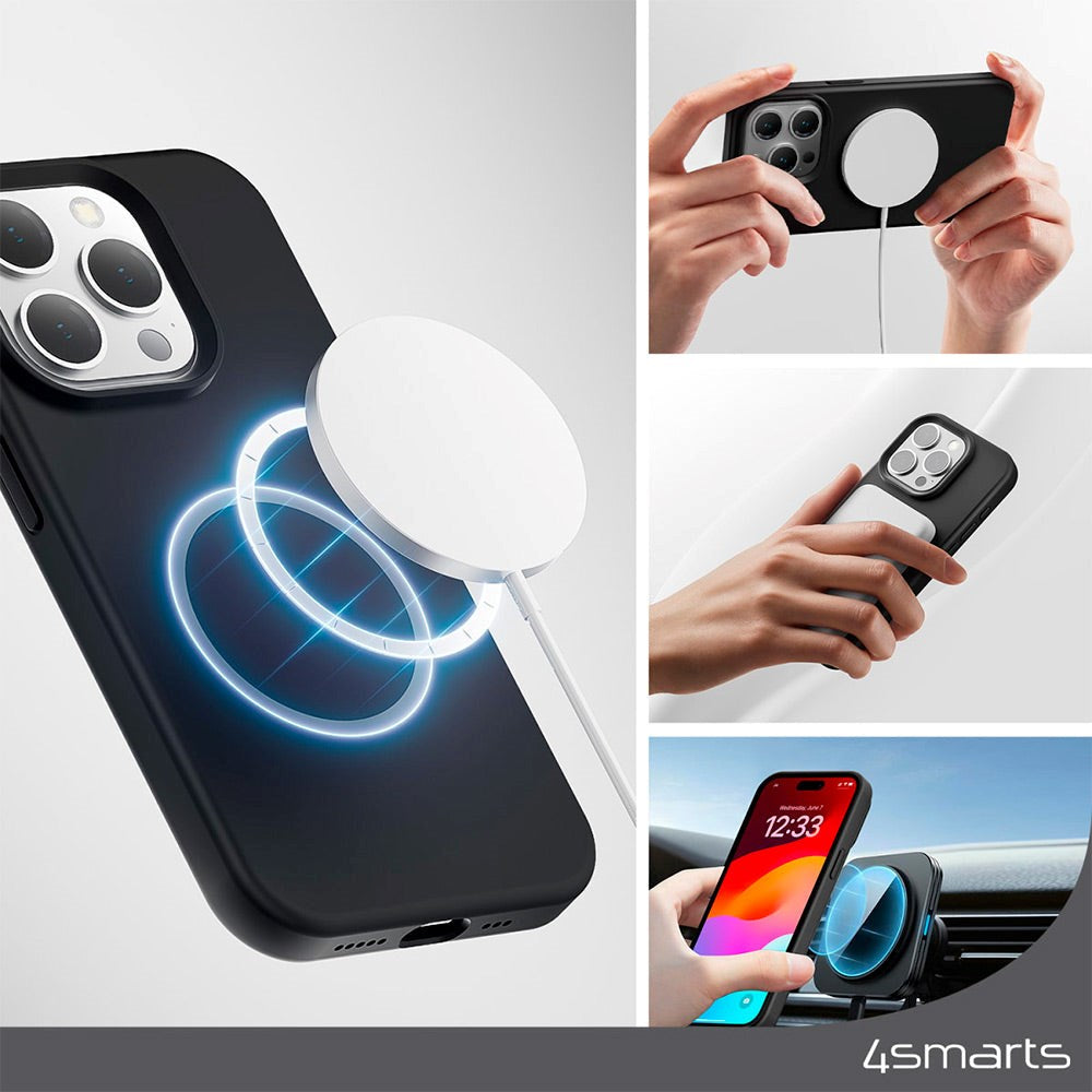 iPhone 15 4Smarts Liquid Silicone Cupertino Bakdeksel - MagSafe-kompatibel - Svart