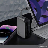 4smarts Pocket Powerbank 30W m. Innebygd USB-C-kabel - 10 000 mAh - Grå