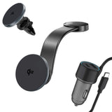 4smarts Qi2 magnetisk biltelefonholder - Trådløs lading 15W og billader 30W - MagSafe-kompatibel - Grå