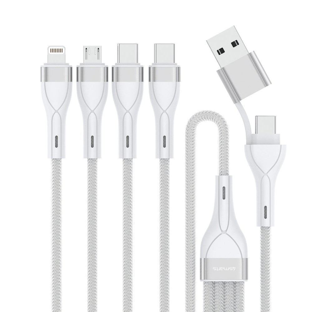 4smarts 4in2 15W multiladekabel - 2 x USB-C / Lightning / Micro USB 120 cm - Hvit