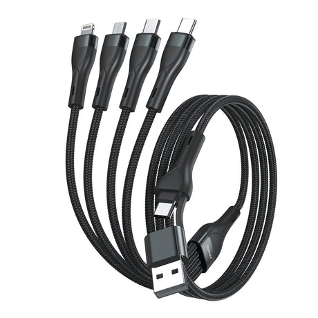 4smarts 4in2 15W multiladekabel - 2 x USB-C / Lightning / Micro USB 120 cm - Svart