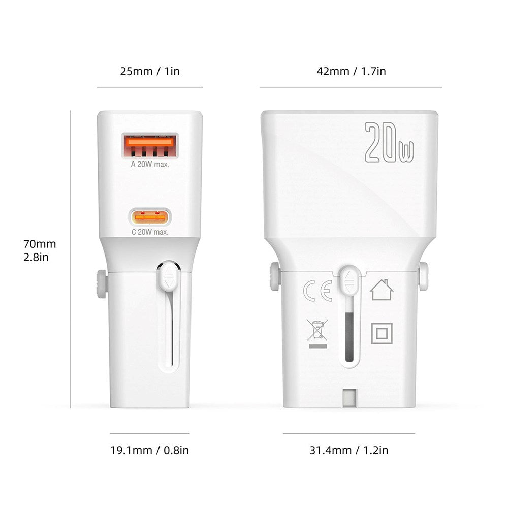4smarts World Travel adapter m. 1 x USB-A og 1 x USB-C - Hvit
