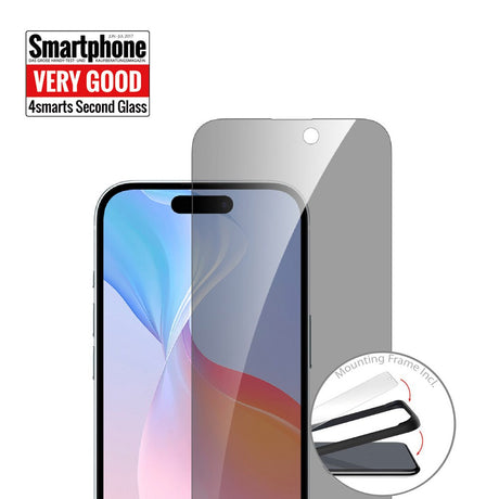 iPhone 16 4smarts Second Glass Privacy Herdet glass m. Monteringsramme - Case Friendly - Gjennomsiktig