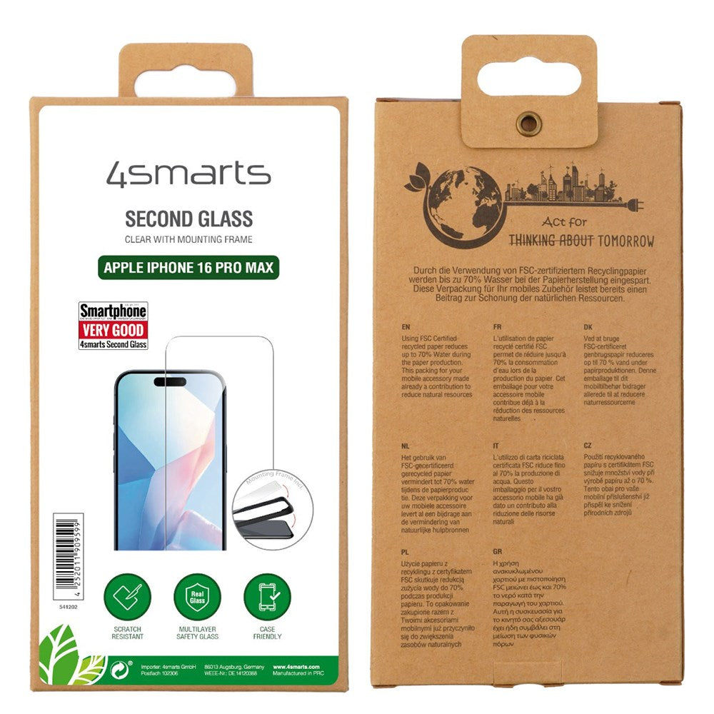 iPhone 16 Pro Max 4smarts Second Glass Herdet glass m. Monteringsramme - Case Friendly - Gjennomsiktig