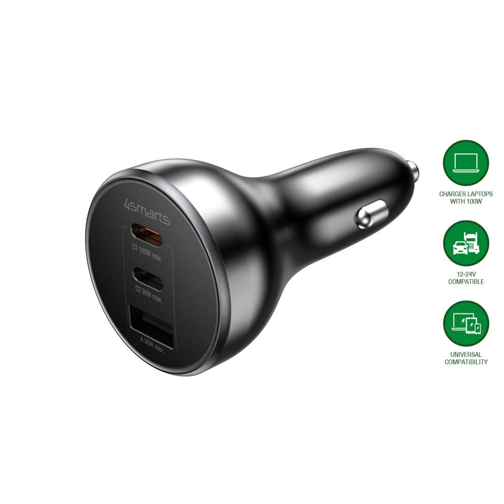 4smarts VoltRoad Ultimate 160W Biloplader - 2 x USB-C & 1 x USB-A - Sort