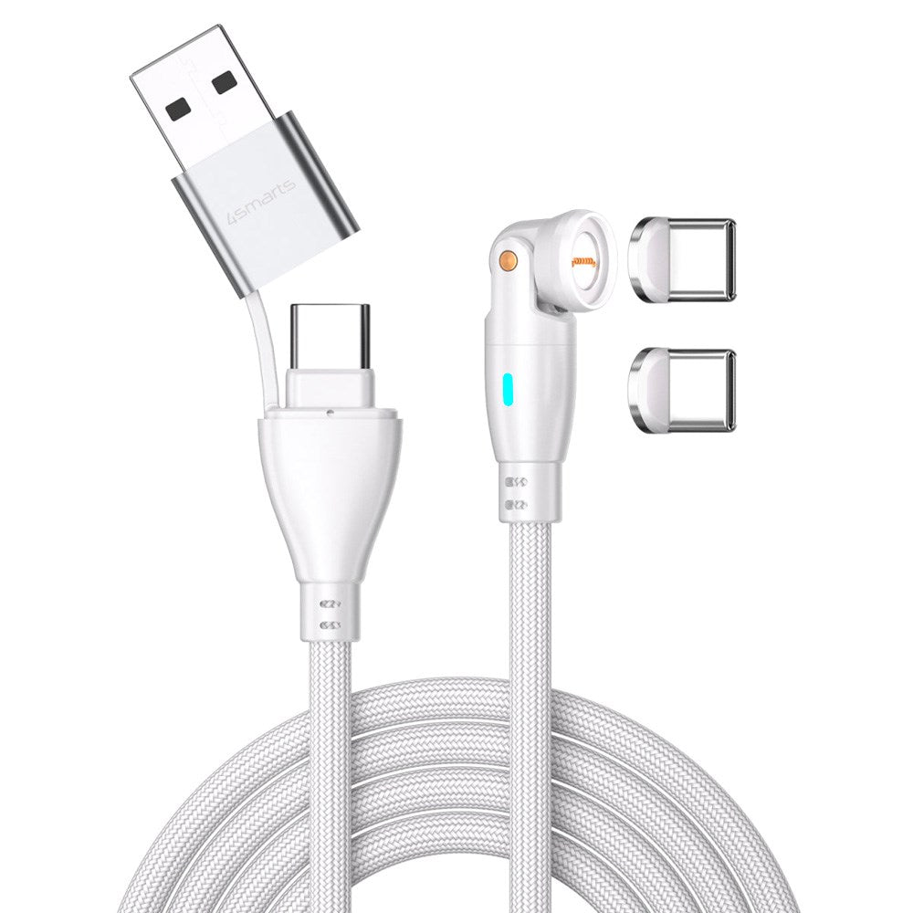 Magnetisk kabel m. USB-C/A - 4smarts - 100W - 1,8m - Hvit