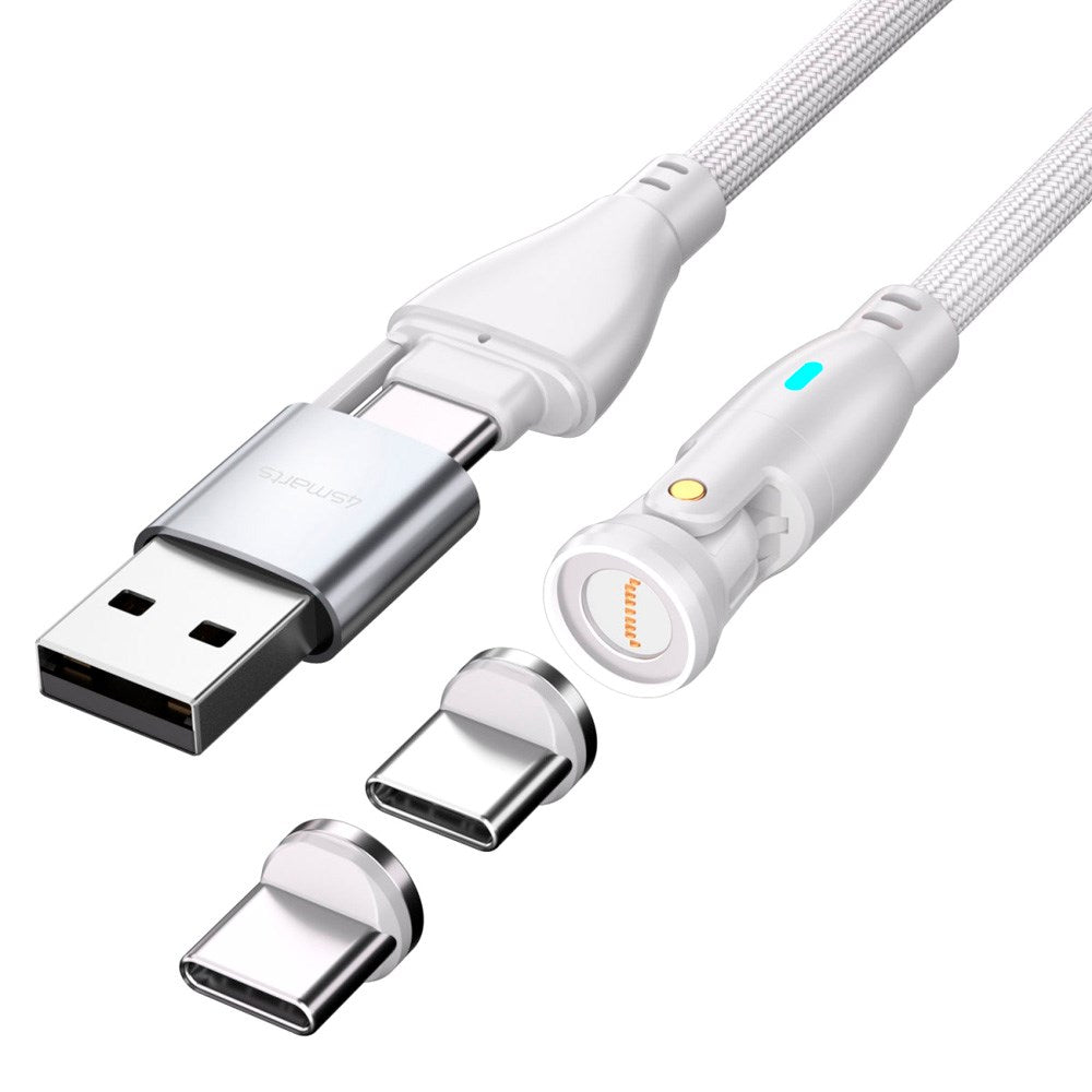 Magnetisk kabel m. USB-C/A - 4smarts - 100W - 1,8m - Hvit