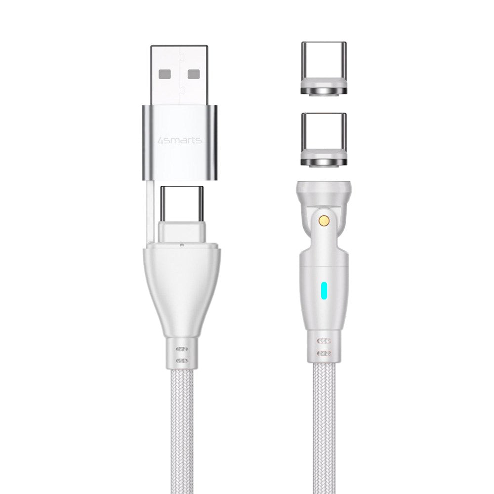 Magnetisk kabel m. USB-C/A - 4smarts - 100W - 1,8m - Hvit