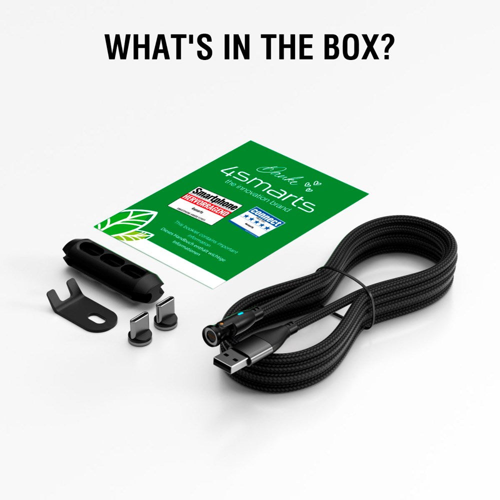 Magnetisk kabel m. USB-C/A - 4smarts - 100W - 1,8m - Sort