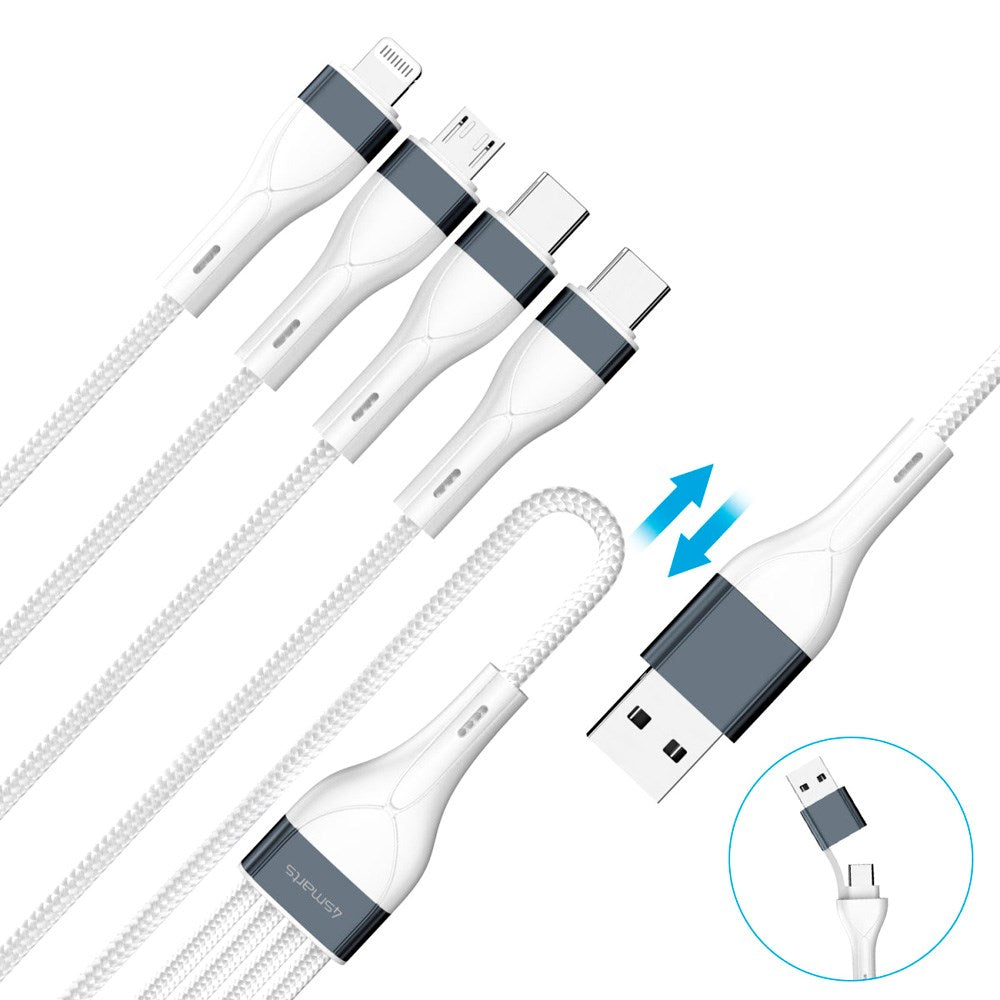 4-i-2 multiladekabel - 4smarts - USB-C / USB-A / Lightning / Micro USB - 25 cm - Hvit