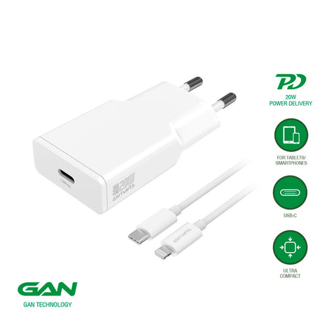 Vegglader USB-C til Lightning-kabel - 4smarts - 20W / 1,5m - Hvit