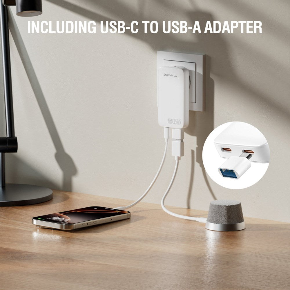 FlatPlug Slim Dual Wall Charger - 4smarts - 45W / 2x USB-C - Hvit